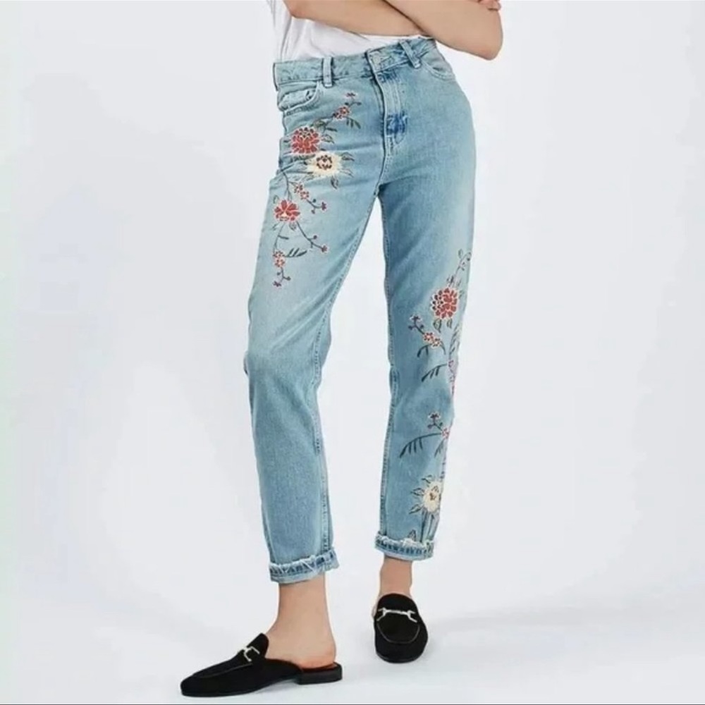 Top shop Moro embroidered floral mom jeans